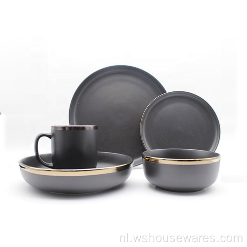 Blauwe stijl met gouden rand keramische servies set